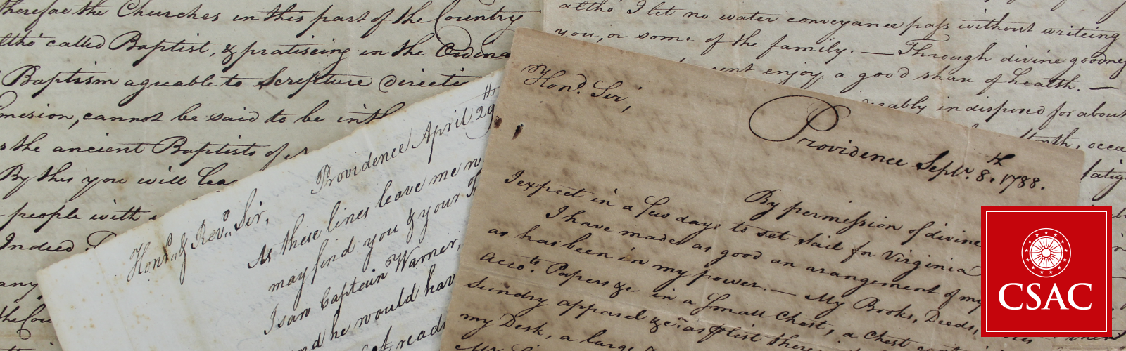 Photo of historical documents with CSAC logo