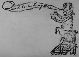 Lo He Brayeth: A caricature of Baptist minister Lemuel Burkitt, a member of the Hillsborough Convention, by Elkanah Watson and Patrick Garvey, from the Collections of the New York State Library, Manuscripts and Special Collections, Albany, New York.