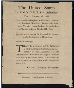 Congressional Resolution of 28 September 1787 from the Continental Congress Broadside Collection (Library of Congress)
