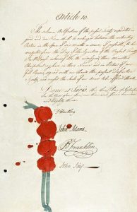 Treaty of Peace, 1783 with signatures of John Adams, Benjamin Franklin, and John Jay