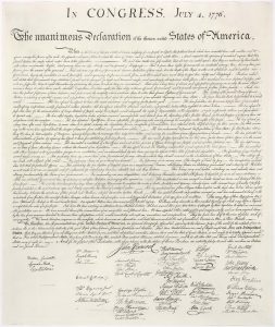 Image of the Declaration of Independence is taken from the engraving made by printer William J. Stone in 1823