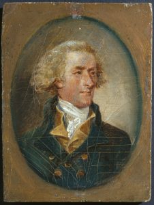 Portrait of Thomas Jefferson, by John Trumbull in 1788. Jefferson is seen as he would have looked in 1776 with unpowdered reddish hair and wearing clothes then fashionable.