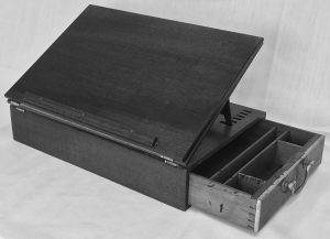 Photo of replica of the portable “writing-box” that was designed by Jefferson upon which he wrote the Declaration of Independence.