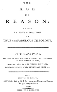 Title page of Age of Reason by Paine